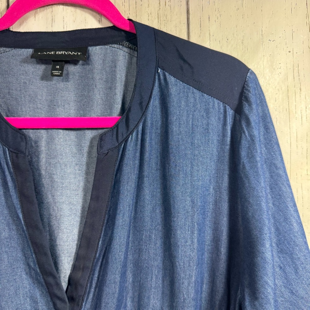Lane Bryant Chambray Shirt Dress Size 18 Drawstring Waist Minimalist Preppy - Picture 3 of 14